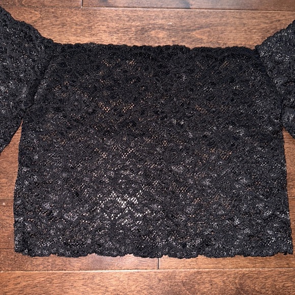 Y2K Crop Top Off Shoulder Sleeves Stretch Black Lace S - Picture 2 of 6